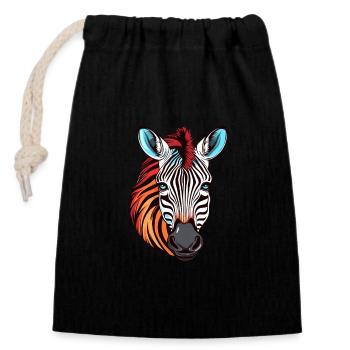 Zebra Colorful Watercolor Cartoon Kawaii Animal - Closable cotton gift bag (14x20cm) - black - Front