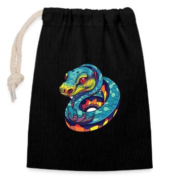 Snake Colorful Watercolor Cartoon Kawaii Animal - Closable cotton gift bag (14x20cm) - black - Front