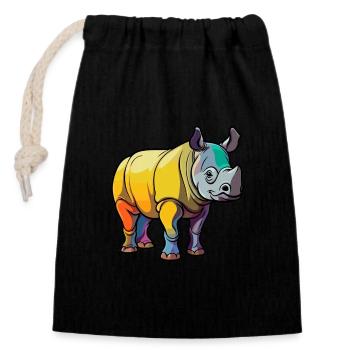Rhino Cute Cartoon Kawaii Watercolor Animal Pet - Closable cotton gift bag (14x20cm) - black - Front