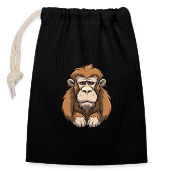 Baboon Cute Cartoon Kawaii Watercolor Animal Pet - Closable cotton gift bag (14x20cm) - black - Front