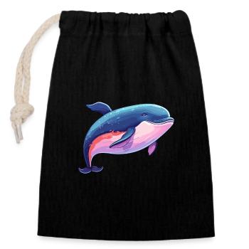 Whale Colorful Watercolor Cartoon Kawaii Animal - Closable cotton gift bag (14x20cm) - black - Front