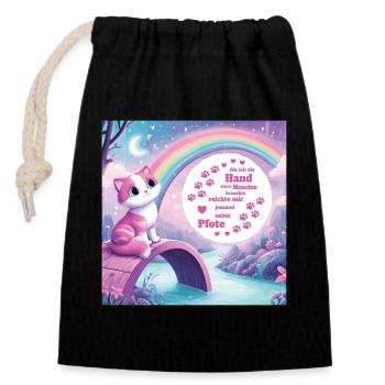 Chat avec arc-en-ciel - Sac cadeau en coton avec cordon (14 x 20 cm) - noir - Devant