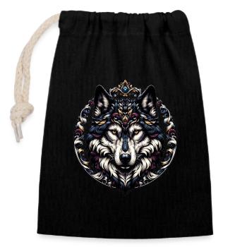 loup majestueux avec cadre - Sac cadeau en coton avec cordon (14 x 20 cm) - noir - Devant