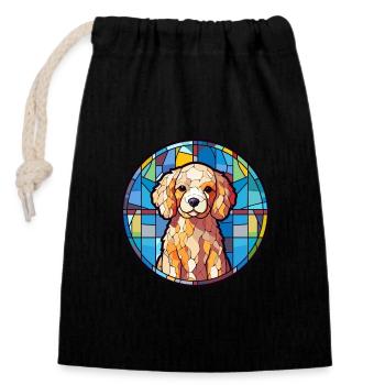 Hund Bunte Karikatur Kawaii Tier - Verschließbarer Geschenkbeutel aus Baumwolle (14x20cm) - Schwarz - Vorne