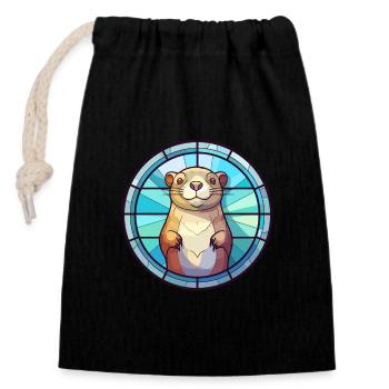 Gopher Stained Glass Colorful Cartoon Kawaii Anima - Closable cotton gift bag (14x20cm) - black - Front