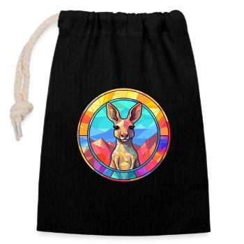 Kangourou vitrail coloré dessin animé Kawaii Ani - Sac cadeau en coton avec cordon (14 x 20 cm) - noir - Devant