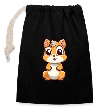 Chipmunk Mignon Dessin Animé Kawaii Aquarelle Animal de compagnie - Sac cadeau en coton avec cordon (14 x 20 cm) - noir - Devant