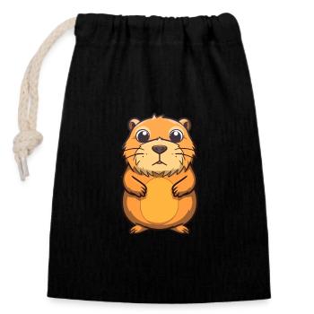 Gopher Cute Cartoon Kawaii Watercolor Animal Pet - Closable cotton gift bag (14x20cm) - black - Front