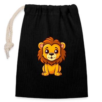 Lion Mignon Dessin Animé Kawaii Aquarelle Animal De Compagnie - Sac cadeau en coton avec cordon (14 x 20 cm) - noir - Devant
