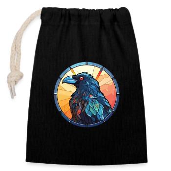 Crow Stained Glass Colorful Cartoon Kawaii Animal - Closable cotton gift bag (14x20cm) - black - Front