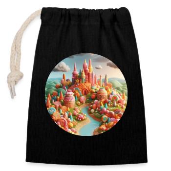 Candy World Landschaft bunt Animation - Verschließbarer Geschenkbeutel aus Baumwolle (14x20cm) - Schwarz - Vorne