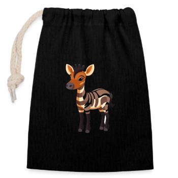 Okapi Cute Happy Kawaii Cartoon Clipart Animal - Closable cotton gift bag (14x20cm) - black - Front