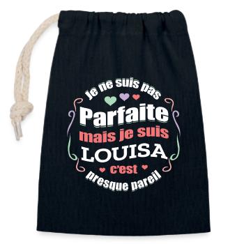 LOUISA PARFAITE - PRENOM LOUISA - Sac cadeau en coton avec cordon (14 x 20 cm) - bleu marine - Devant