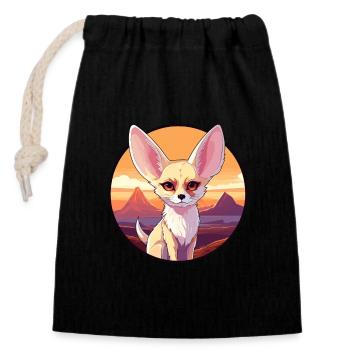 Fennec Fuchs Buntes Aquarell Cartoon Kawaii Haustier - Verschließbarer Geschenkbeutel aus Baumwolle (14x20cm) - Schwarz - Vorne
