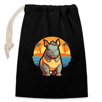 Rhino Funny Cartoon Kawaii Beach Illustration - Closable cotton gift bag (14x20cm) - black - Front