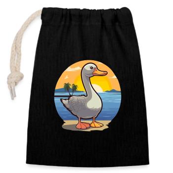 Goose Funny Cartoon Kawaii Beach Illustration - Closable cotton gift bag (14x20cm) - black - Front