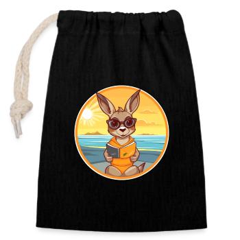 Kangourou Mignon Drôle Dessin Animé Kawaii Livre Plage - Sac cadeau en coton avec cordon (14 x 20 cm) - noir - Devant