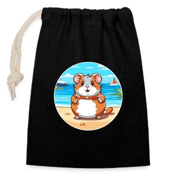 Hamster aquarelle dessin animé Kawaii Clipart Animal - Sac cadeau en coton avec cordon (14 x 20 cm) - noir - Devant