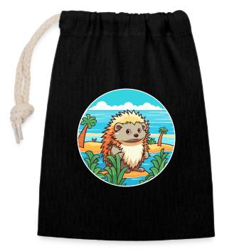 Igel Aquarell Karikatur Kawaii Clipart Tier - Verschließbarer Geschenkbeutel aus Baumwolle (14x20cm) - Schwarz - Vorne