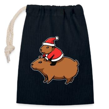 Capybara Christmas - Closable cotton gift bag (14x20cm) - navy - Front