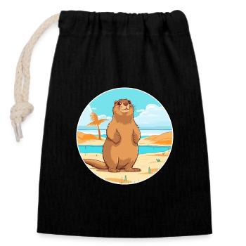 Marmot Watercolor Cartoon Kawaii Clipart Animal - Closable cotton gift bag (14x20cm) - black - Front