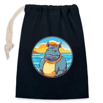 Rhino Watercolor Cartoon Kawaii Clipart Animal - Closable cotton gift bag (14x20cm) - navy - Front