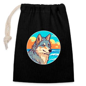Wolf Aquarell Cartoon Kawaii Clipart Tier - Verschließbarer Geschenkbeutel aus Baumwolle (14x20cm) - Schwarz - Vorne