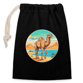 Camel aquarelle dessin animé Kawaii Clipart Animal - Sac cadeau en coton avec cordon (14 x 20 cm) - noir - Devant