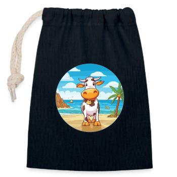 Cow Watercolor Cartoon Kawaii Clipart Animal - Closable cotton gift bag (14x20cm) - navy - Front