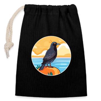 Crow Watercolor Cartoon Kawaii Clipart Animal - Closable cotton gift bag (14x20cm) - black - Front