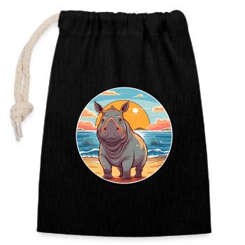 Rhino Watercolor Cartoon Kawaii Clipart Animal - Closable cotton gift bag (14x20cm) - black - Front