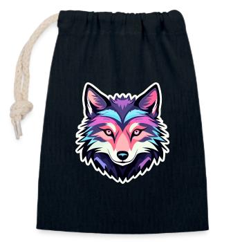 Dessin de loup - Sac cadeau en coton avec cordon (14 x 20 cm) - bleu marine - Devant