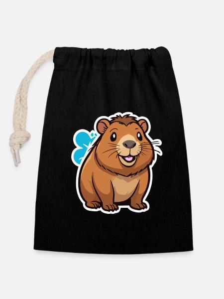 Capybara - Verschließbarer Geschenkbeutel aus Baumwolle (14x20cm) - Schwarz