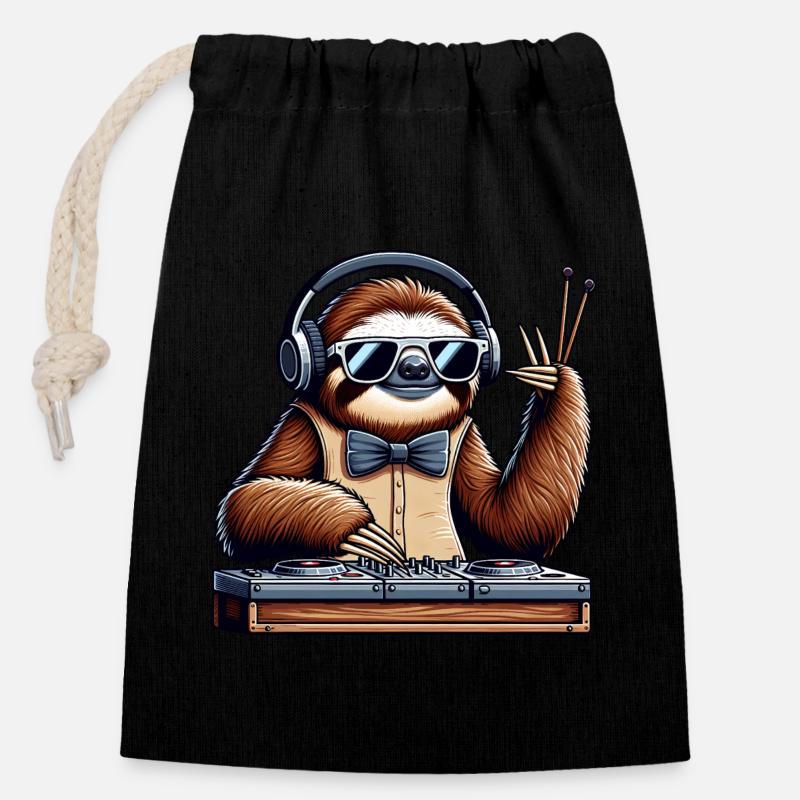 Dj Funny Animals - Closable cotton gift bag (14x20cm) - black