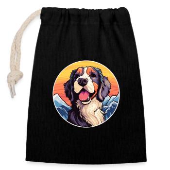 Stichelhaar race de chien dessin animé Kawaii aquarelle - Sac cadeau en coton avec cordon (14 x 20 cm) - noir - Devant