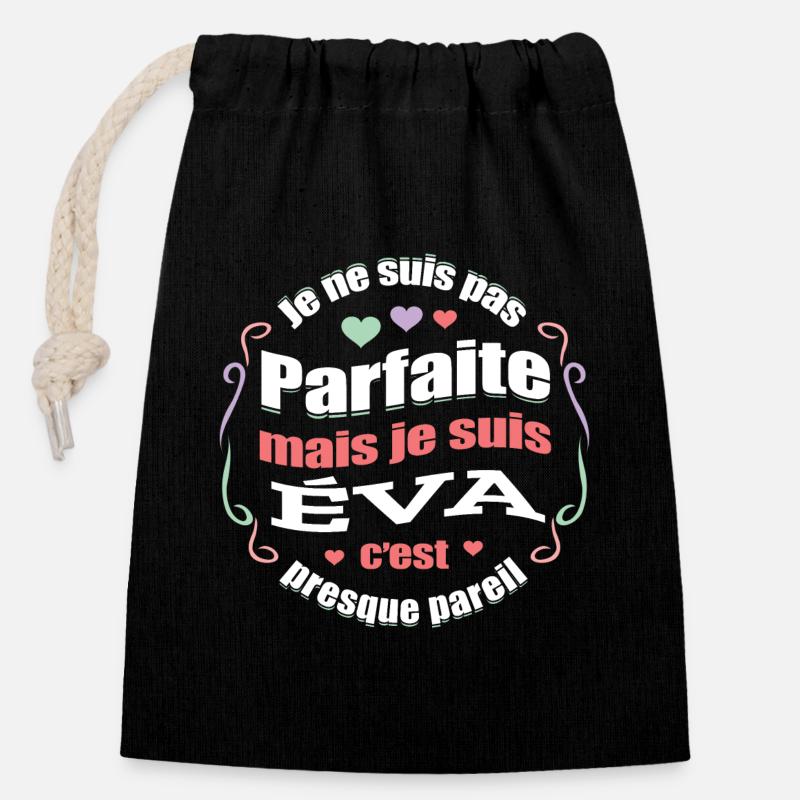ÉVA PARFAITE - PRENOM ÉVA - Sac cadeau en coton avec cordon (14 x 20 cm) - noir
