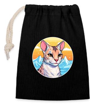 Savannah Cat Colorful Cartoon Watercolor Illustrat - Closable cotton gift bag (14x20cm) - black - Front