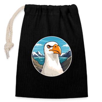 Albatross Watercolor Cartoon Kawaii Pet Animal Col - Closable cotton gift bag (14x20cm) - black - Front