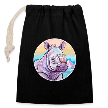 Rhino Watercolor Cartoon Kawaii Pet Animal Colorfu - Closable cotton gift bag (14x20cm) - black - Front