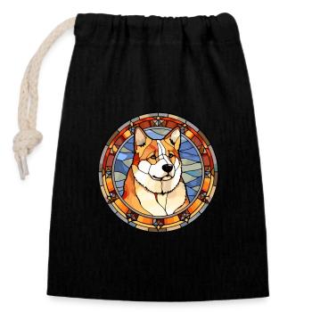 American Akita Dog Breed Stained Glass Colorful Wa - Closable cotton gift bag (14x20cm) - black - Front
