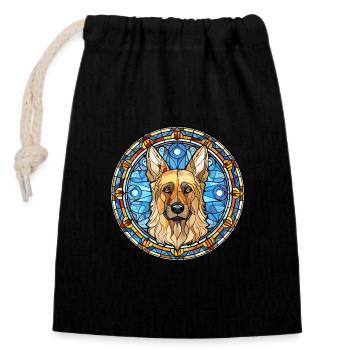 Böhmischer Schäferhund Rasse Buntglas Bunt - Verschließbarer Geschenkbeutel aus Baumwolle (14x20cm) - Schwarz - Vorne