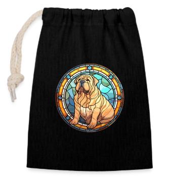 Chinesische Shar Pei Hunderasse Buntes Glas - Verschließbarer Geschenkbeutel aus Baumwolle (14x20cm) - Schwarz - Vorne