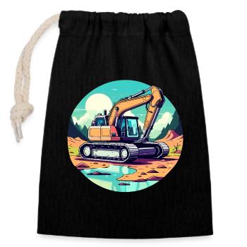 Excavator Construction Site Drawing - Closable cotton gift bag (14x20cm) - black - Front