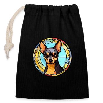 Englisch Toy Terrier Hunderasse Buntglas Farbe - Verschließbarer Geschenkbeutel aus Baumwolle (14x20cm) - Schwarz - Vorne