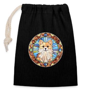 Spitz indien chien race vitrail coloré Wate - Sac cadeau en coton avec cordon (14 x 20 cm) - noir - Devant