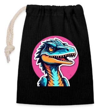Velociraptor Dinosaur Drawing - Closable cotton gift bag (14x20cm) - black - Front