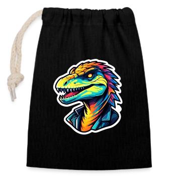 Velociraptor Dinosaur Drawing - Closable cotton gift bag (14x20cm) - black - Front