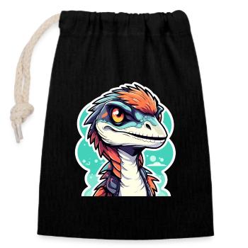 Velociraptor Dinosaur Drawing - Closable cotton gift bag (14x20cm) - black - Front