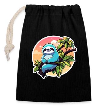 Dessin paresseux - Sac cadeau en coton avec cordon (14 x 20 cm) - noir - Devant
