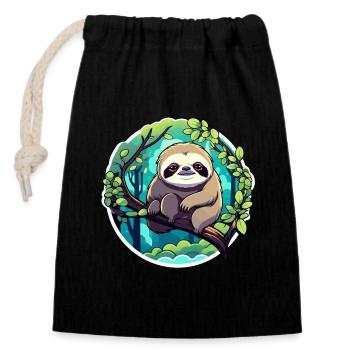 Dessin paresseux - Sac cadeau en coton avec cordon (14 x 20 cm) - noir - Devant